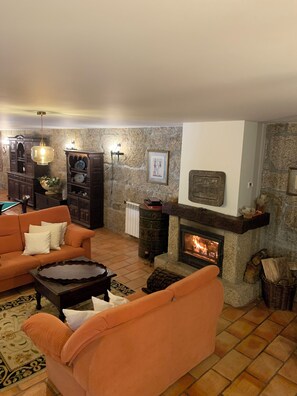 Smart TV, fireplace, DVD player, books