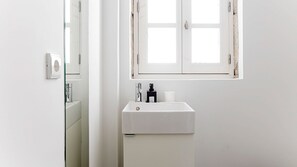 Hair dryer, towels, toilet paper