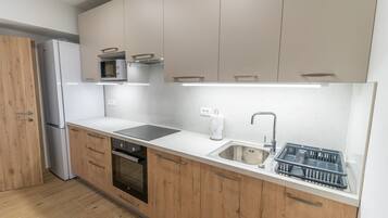Apartment | Private kitchen | Fridge, microwave, oven, stovetop
