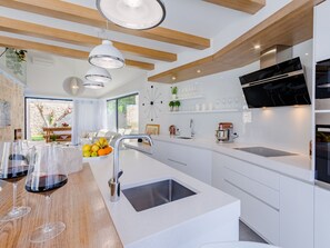 Villa | Private kitchen | Fridge, microwave, oven, stovetop