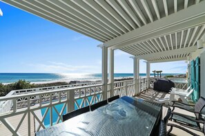 A covered outdoor area with a view of the beach and ocean. - Stunning Gulf Front! Private Pool & Beach Access | Inquire for Specials! (Miramar Beach)
