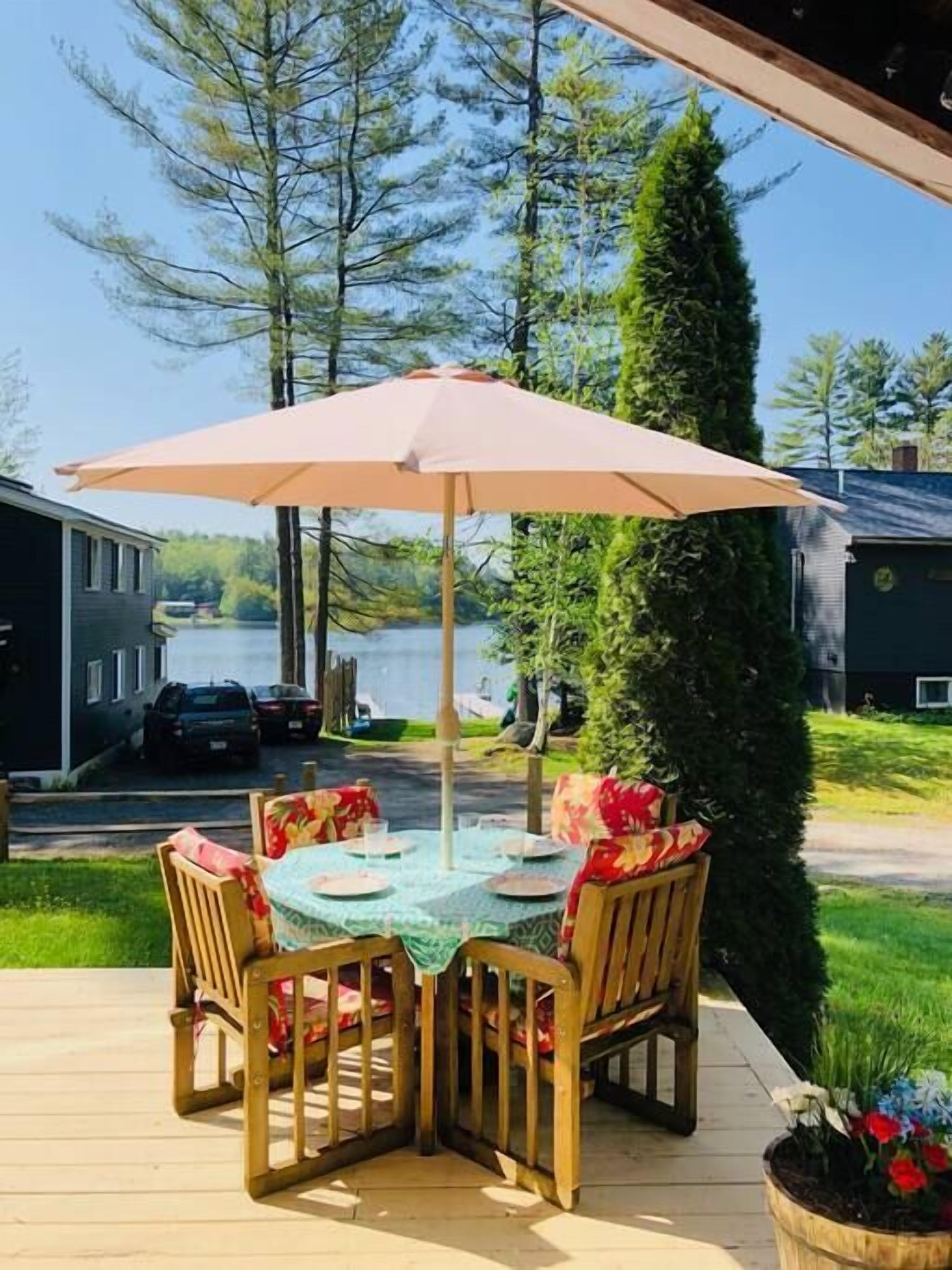 Outdoor sitting area overlooking the water