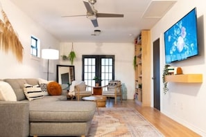 TV, fireplace, offices