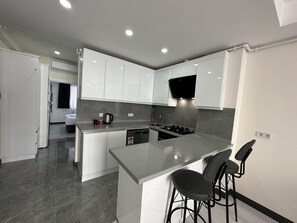 Chambre triple exécutive | Cuisine privée | Réfrigérateur grande capacité avec congélateur, un four