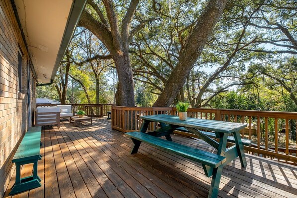 Outdoor dining - HUMMINGBIRD HAUS \\ 6 Bedrooms \\ Mid-Century \\ 2-Unit Home \\  2 Kitchens (Tallahassee)