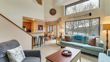 TV, fireplace, foosball, books