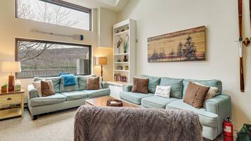 TV, fireplace, foosball, books