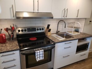 Fridge, oven, stovetop, coffee/tea maker