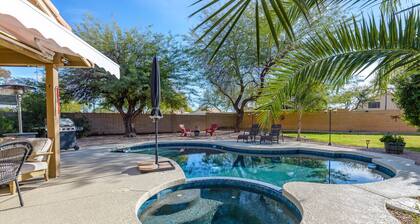 Luxe Desert-Chic 3BR | Heated Pool + Spa | Grill