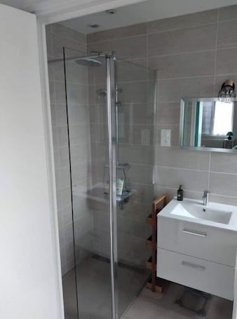 Shower, towels, toilet paper. Newly renovated detached house