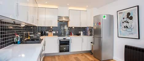 Basic Apartment, 1 King Bed | Private kitchen | Fridge, oven, stovetop, dishwasher
