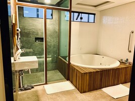 Habitación Elite doble | Baño | Artículos de higiene personal de diseño, secador de pelo y toallas
