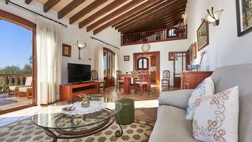 Een televisie, een open haard en boeken