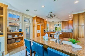 Fridge, microwave, oven, stovetop - Above The Cut- Ocean View, Bob Sikes Cut, Private Pool, Hot Tub (St. George Island)