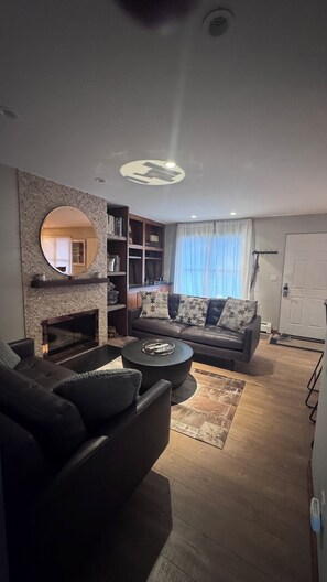 TV, fireplace