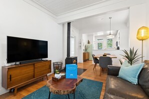 TV connectée, cheminée, jeux vidéo, lecteur de DVD