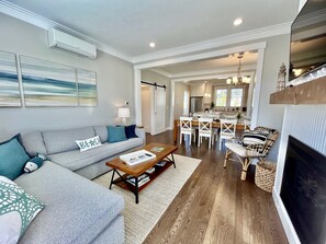 Smart TV, fireplace, video games, DVD player