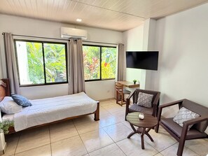 1 bedroom, desk, iron/ironing board, travel cot