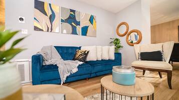 Smart TV, fireplace, DVD player, table football