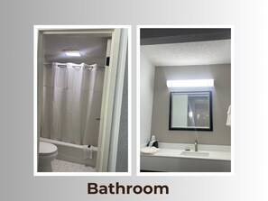 Shower, towels, soap, toilet paper