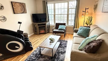 TV, DVD player, books