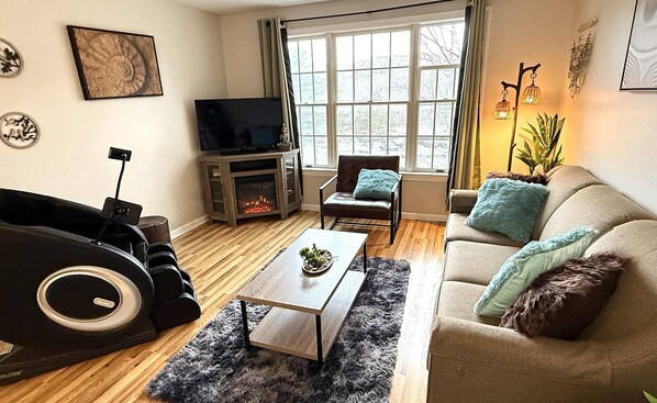 TV, DVD player, books