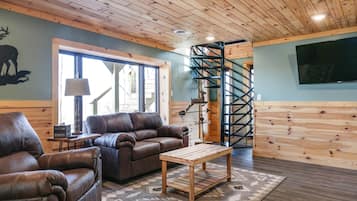 TV, fireplace, foosball