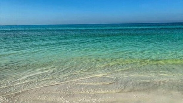 Une plage à l’eau turquoise et limpide, bordée d’un rivage sablonneux.
