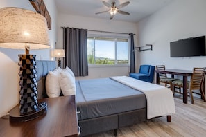 1 bedroom, desk, iron/ironing board, travel cot