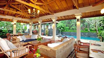 3 Bed Room Mayang Villa with Private Pool and Open Air Javanese Pendopo | Living area | 32-inch LED TV with digital channels, TV