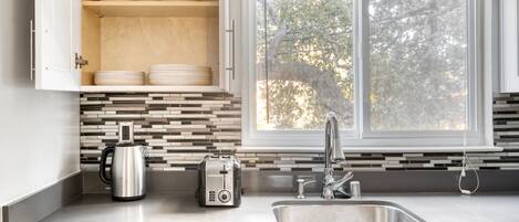 Fridge, microwave, oven, dishwasher