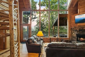 TV, fireplace, video games - Stunning 3BD Lodge w/ VIEWS! Game Room + HOT TUB! (Sevierville)