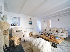 TV, fireplace, books - This charming 18th Century cottage is centrally located in the heart of St Teath (St Teath)