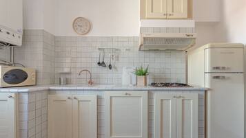 Kühlschrank, Herdplatte, Geschirrspüler, Kochgeschirr/Geschirr/Besteck