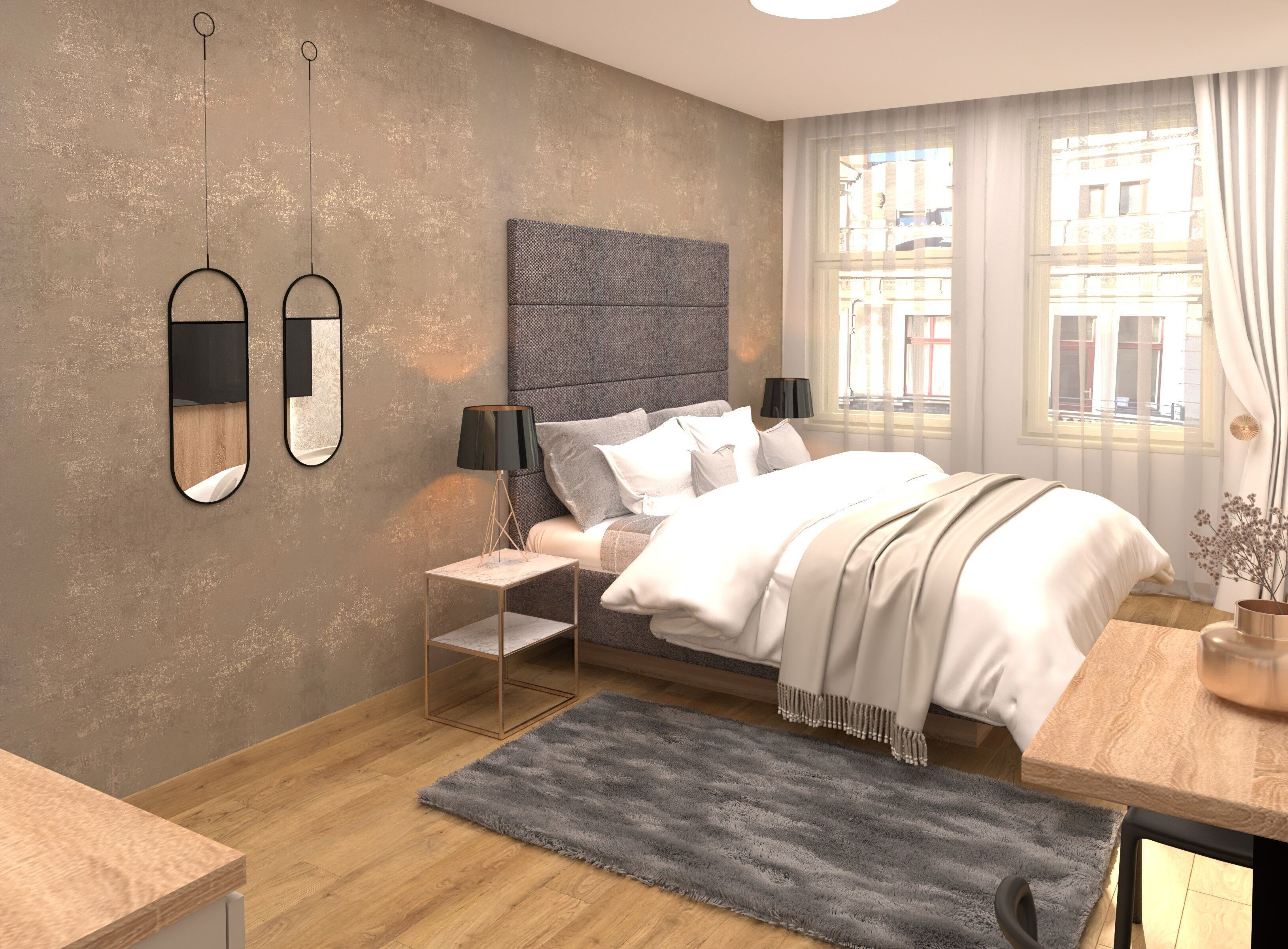 Roupas de cama antialérgicas, escrivaninha, cortinas blackout