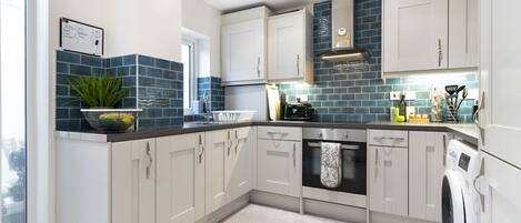 Fridge, microwave, oven, toaster