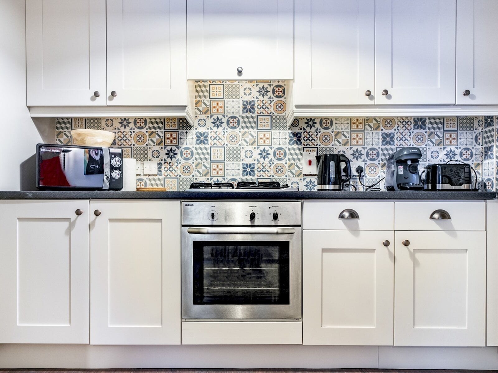 Fridge, microwave, oven, toaster