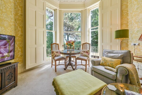 Smart TV, fireplace - Apartment 2 - The Muntham Luxury Holiday Apartments. One bed apartment on the ground floor. (Torquay)