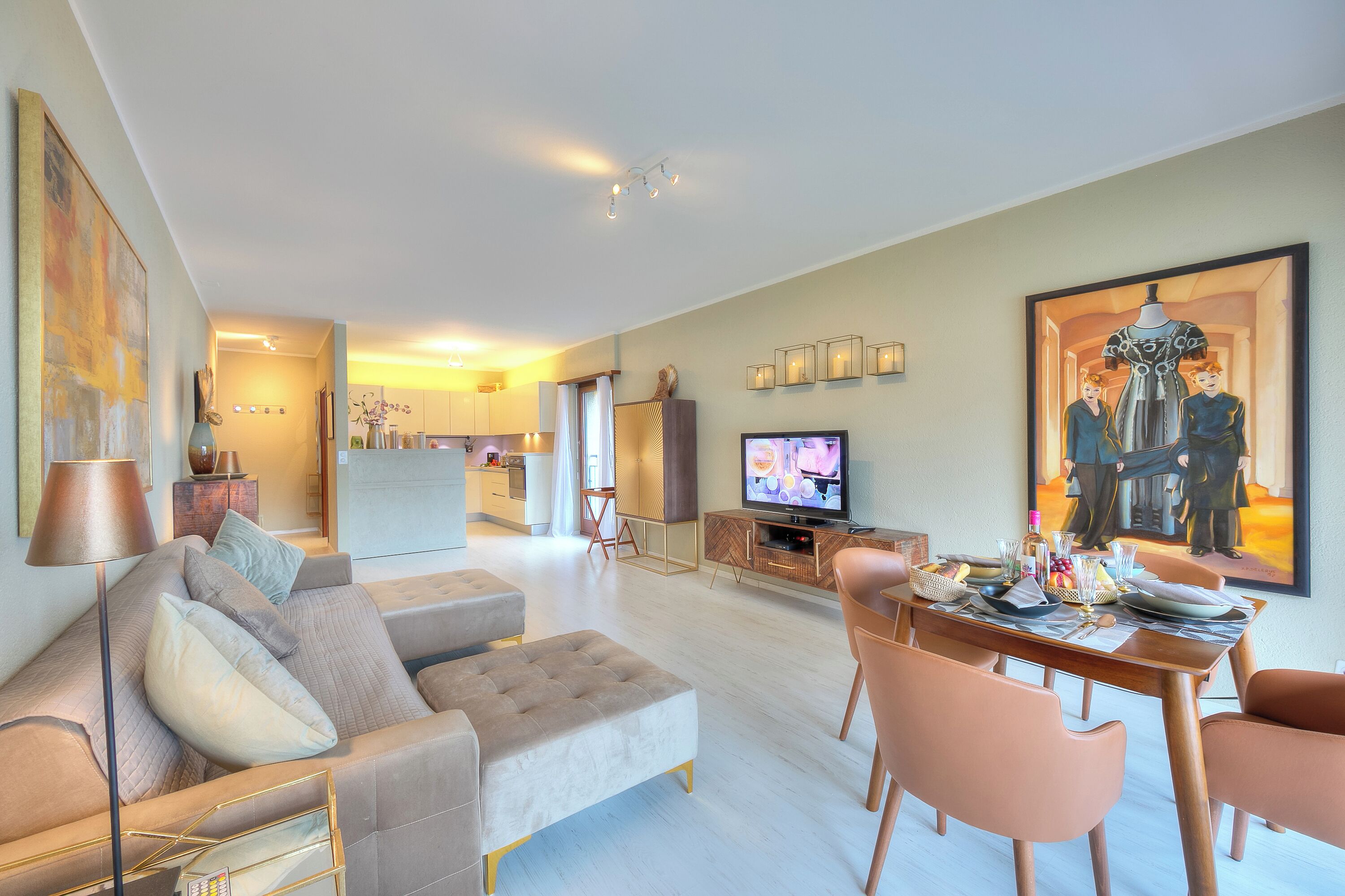 Family Apartment, 2 Bedrooms, Lakeside (Emotion Lake View) | Living area | 21-inch flat-screen TV with cable channels