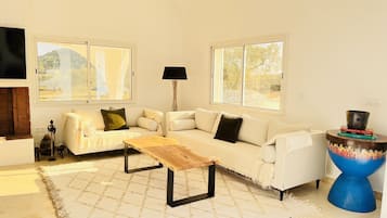 Smart TV, fireplace, DVD player, music library