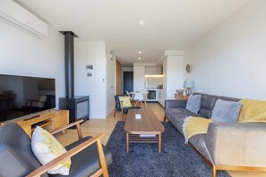 Télévision, cheminée, espaces bureaux