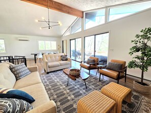 Smart TV, foosball, table tennis, books