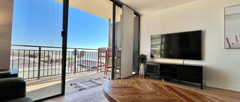 Smart TV, foosball, books, stereo