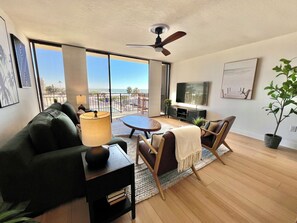 Smart TV, foosball, books, stereo