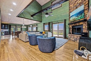 Télévision, cheminée, espaces bureaux