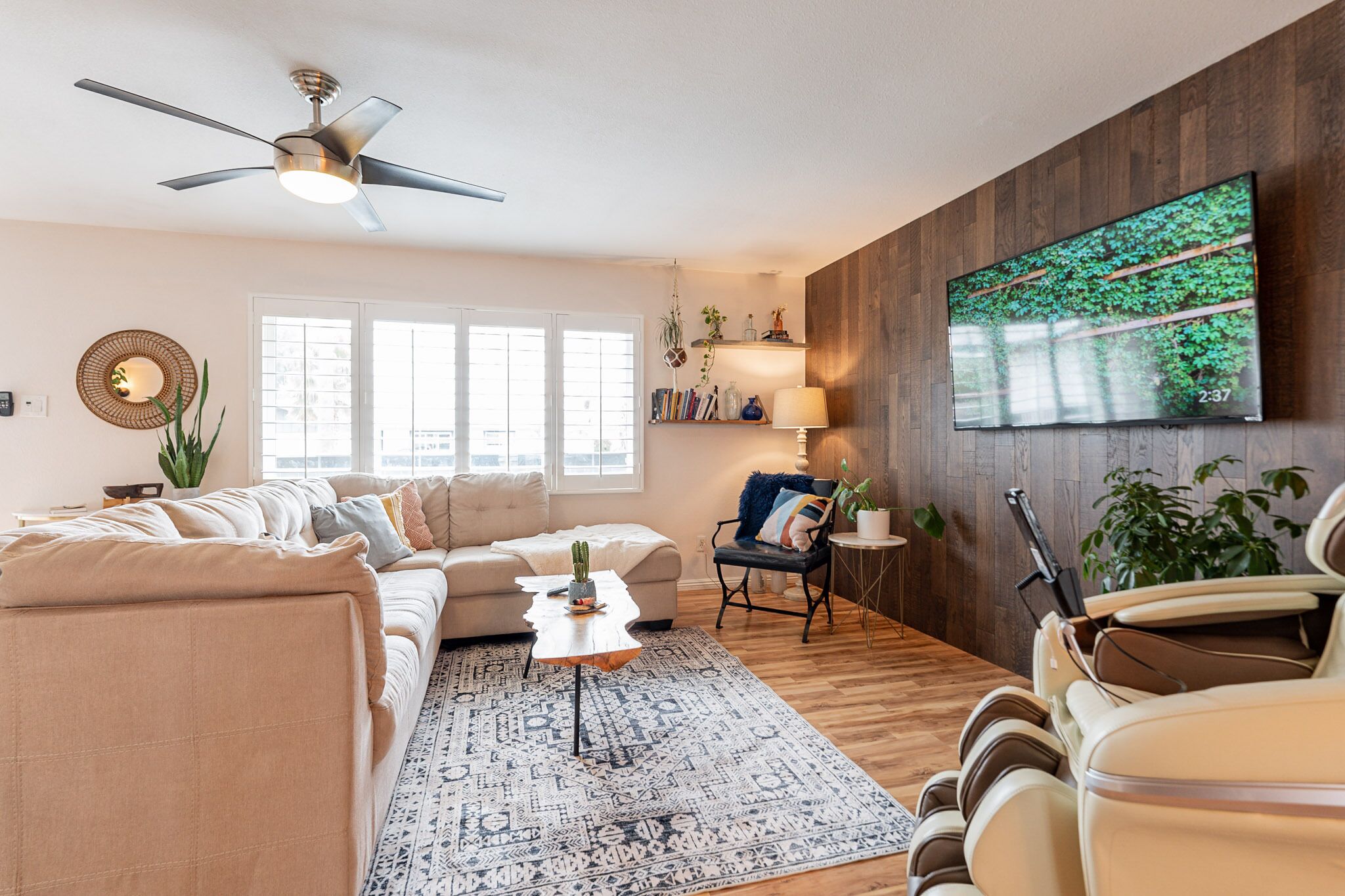 Boho House with live plants, massage chair, hot tub, and fire pit