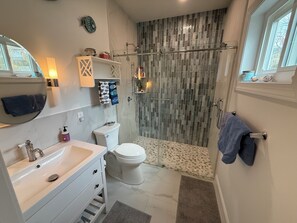 Shower, hair dryer, towels, soap - Five bedroom 2.5 Bath Main Line charmer w/ office and hot tub deck in Narberth. (Narberth)