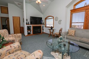 TV, fireplace