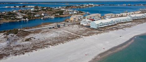 On the beach, sun-loungers, beach towels