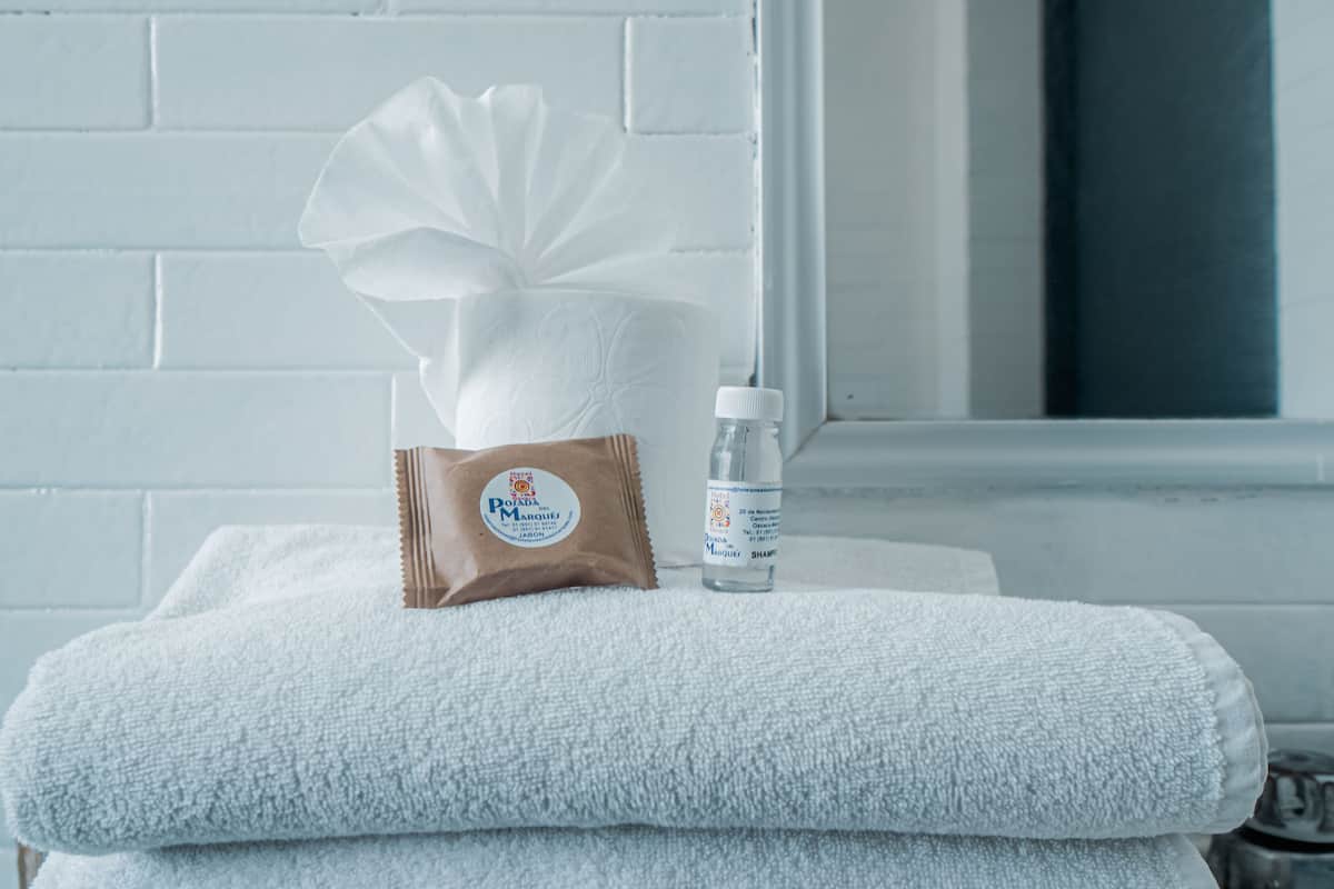 shower, towels, soap, shampoo